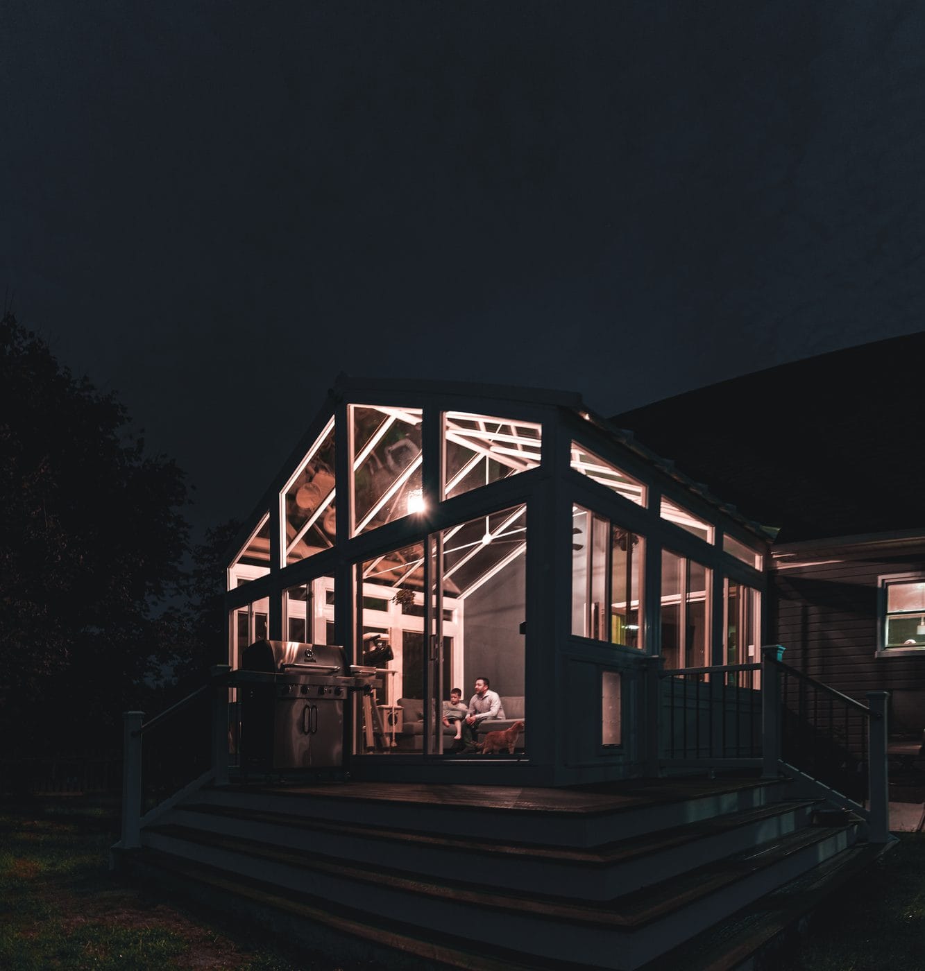 Four-season sunroom evening view in South Jersey NJ