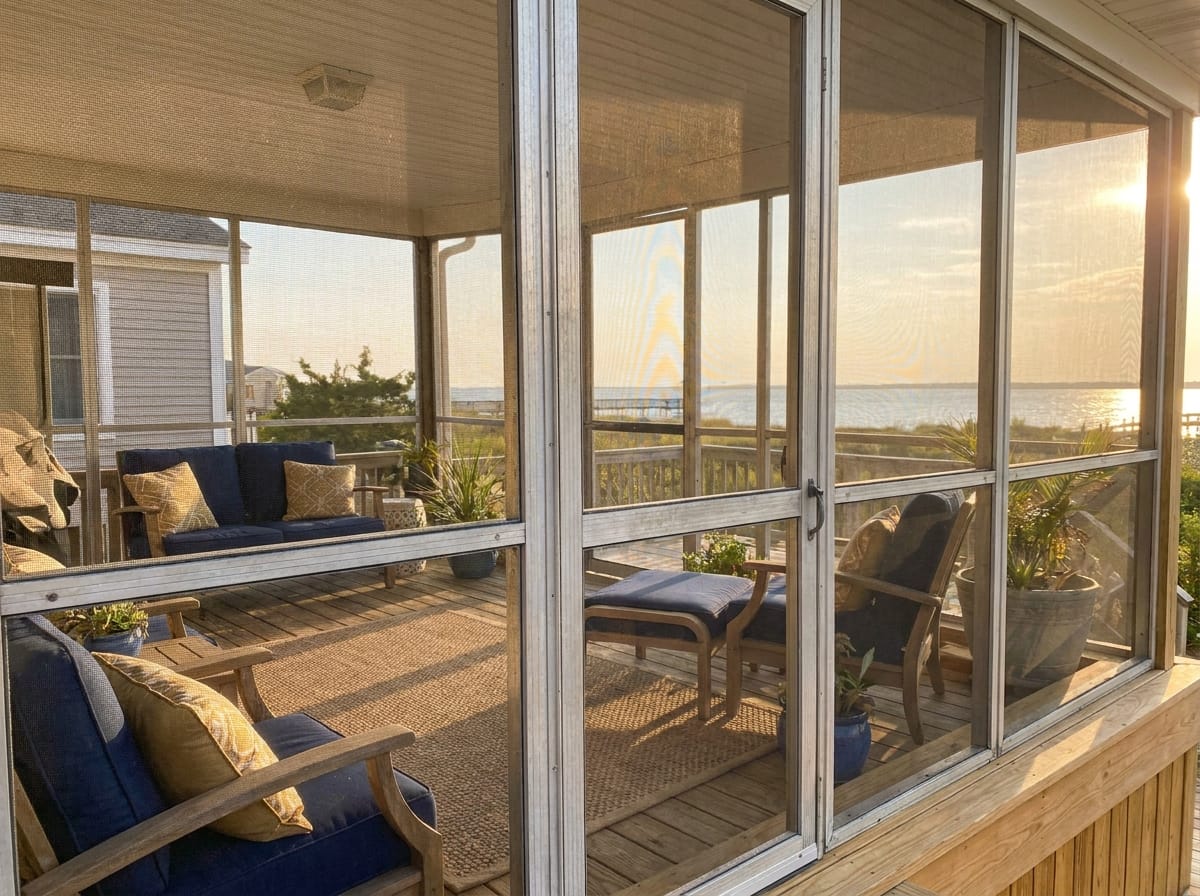 Screened porch with salt-air-rated frame near the South Jersey shore